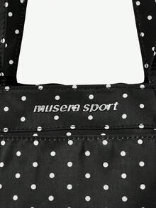 MUSERA Black And White Polka Dot Nylon Zipper Pocket Shoulder Bag, Tote Bag, Fitness Bag, Beach Travel Daily Leisure Travel Bag, Fashionable And Lightweight, - Black polka dot - View 10