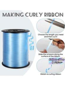 1 Roll, 250 Yards Of Purple Curly Ribbon, Suitable For Gift Wrapping, Balloon Rope, Weddings, Birthdays, Etc. - Shiny Metallic Ribbon, Suitable For Bouquet And Flower Wrapping Paper, Suitable For Valentine's Day, Weddings, Birthdays, Etc. - Light blue ribbon - View 2