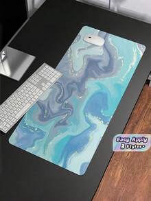 1pc Large Extended Gaming Mouse Pad Gray Green Fluid Pattern Non Slip Rubber Base Desk Mat For Keyboard Mouse Office Home Computer Laptop Smooth Surface Durable Wear Resistant Easy Clean Portable Practical Gift For Gamers Teens Adults - View 1
