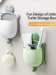 Creative Cartoon Turtle Storage Rack, Punch-Free Multifunctional Wall Mount Organizer Box For Home Kitchen, Bedroom And Wash Basin Countertop - Multicolor - View 4