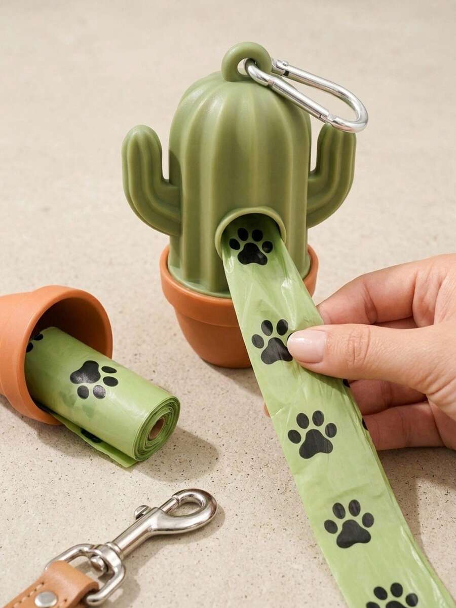 PETSIN 1PC Practical Pet Poop Bag Dispenser Cute Cactus Durable Material Dog Waste Bag Leash-Mountable Compact Pet Waste Container Hands-Free Poop Bag Organizer For Daily Dog Walks Outdoor Activities Great Gift Choice For Dog Owners - Multicolor - View 1