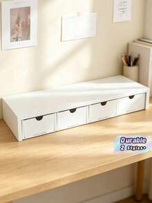 Plastic Desktop Storage Box With 4 Drawers, Durable Lightweight Space-Saving Organizer, Great For Storing Cosmetics Stationery And Small Items, Perfect For Dorm Bedroom Vanity Home Office Desk, Useful Present For Home Organizing Enthusiasts - White - View 1