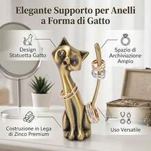 Cat Ring Holder, Zinc Alloy Glossy Three Dimensional Retro Statuette, Vintage Antique Jewelry Organizer Storage For Dresser Vanity Decor - multicolor - View 5