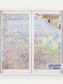 No-Glue Static Cling Glass Window Film, 3D Laser Frosted Privacy Decal, Removable Durable Holographic, For Home Bathroom Bedroom Office Storefront Decor - crescent moon - View 1