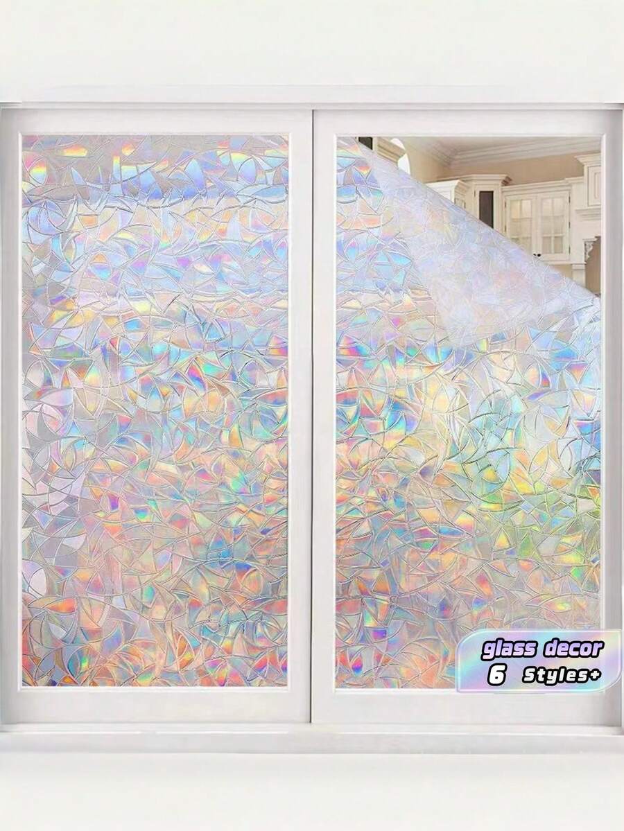 No-Glue Static Cling Glass Window Film, 3D Laser Frosted Privacy Decal, Removable Durable Holographic, For Home Bathroom Bedroom Office Storefront Decor - crescent moon - View 1