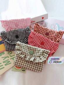 Adorable Plaid Pattern Bag Storage Bag Canvas Camera Case Mini Adorable Square Cosmetic Bag Camera Dustproof Storage Pouch - View 2