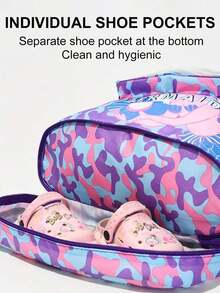Cartoon Printed Waterproof Drywet Separated Shoulder Backpack, Swimming Bag, Beach Storage Bag, Drawstring Toiletry Bag - Blue - View 5