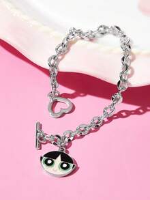THE POWERPUFF GIRLS X SHEIN 銀合金可愛吊墜手鍊，適合日常配戴，情人節禮物，春夏海邊度假 - 彩色 - 查看 6