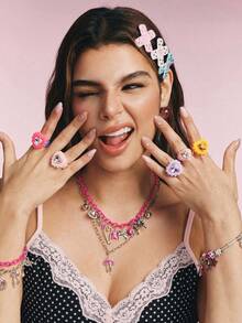Popjeli Love Drip Oil Diamond Niche Personalized Ring - Pink - View 5