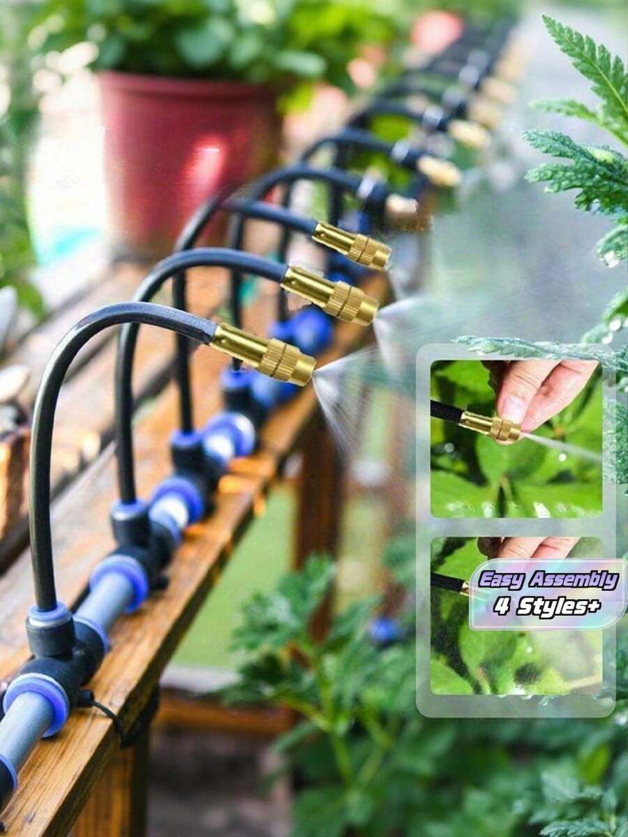 5M/10M/15M/20M DIY Greenhouse Garden Watering System, Universal Mist Cooling Kit, Plastic Material, No Electricity Required, Fit European And US Thread Standard, Suitable For Plants And Yard Mist Cooling - multicolor - View 1