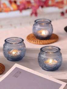 Vintage Blue Glass Candle Holders Set Of 1/6/12 Pieces Wedding Table Decor Boho Tea Party Bridal Shower Favors Rustic Centerpiece Gift For Guest - blue - View 7
