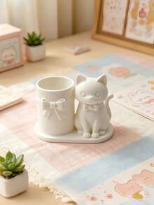 1PC 3D PRINTED CREATIVE CUTE CAT PENCIL HOLDER Q VERSION ANIMAL FIGURINE DESKTOP ORNAMENT FOR HOME OFFICE DECOR GARDEN LIVING ROOM STUDY ROOM OFFICE SUPPLIES GIFT - Multicolor - View 3