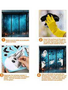 Halloween Static Window Cling Stickers, Skeleton Spider Pumpkin Designs, Reusable Easy Peel & Stick, Perfect For Party, Home, Office, Store Window, Seasonal Decor - Multicolor - View 8