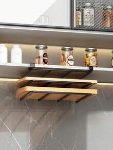 No‑Drill Under Cabinet Storage Rack, Pot Lid Cutting Board Holder, Kitchen Paper Towel Organizer For Home Kitchen - Multicolor - View 2