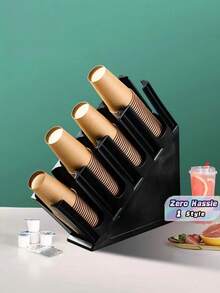 1pc Plastic Cup Dispenser Holder, Multi Grid Slant Cup Storage Rack For Coffee Milk Tea Shop Counter Disposable Paper Cup Organizer - multicolor - View 1