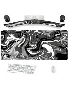 1PC Extended Non Slip Rubber Base Smooth Cloth Surface Black Fluid Abstract Swirl Artistic Pattern Gaming Mouse Pad Large Computer Desk Mat Keyboard Pad Office Home Workstation Protector Laptop Accessory Gift For Gamers Friends Esports - View 5