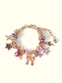 Popjeli Leopard Print Star Bow Charm Bracelet 1, Snake Disco Ball Bracelet, Cross Bracelet - Gold - View 4