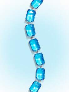 Popjeli Women's Tennis Chain Bracelet  Full  Crystal Stone Sparkling Bracelet For Daily Party Jewelry - Blue square imitation Swarovski crystal bracelet - View 6