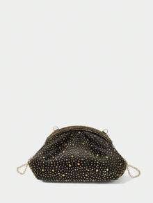 SHECARRY Ladies Fashion Black And Gold Dinner Bag, Exquisite Flash Diamond Clutch Bag, For Parties, Festivals, Weddings, Dress Matching - black gold - View 6