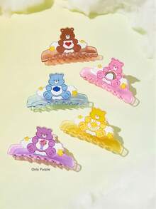 SHEIN X Care Bears 時尚可愛卡通髮夾，適合女孩與女士，居家、沐浴、美容護理、髮型造型完美適用 - 紫色 - 查看 4
