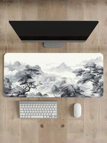 1pc Large Art Mousepad White Black Desk Protector Mat Extended Non Slip Rubber Edge Computer Pad For Office Home Keyboard Mouse Smooth Surface Durable Wear Resistant Easy Clean Portable Practical Gift For Gamers Teens Adults Holiday - View 4