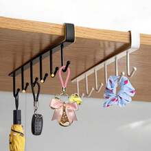 Under Cabinet Mug Holder Hanging Cup Storage Organizer Hooks, Multi-Purpose Kitchen Rack For Cupboard, Pantry, Desk, Countertop And Bookshelf, Available In Black And White Two Colors - Multicolor - View 4