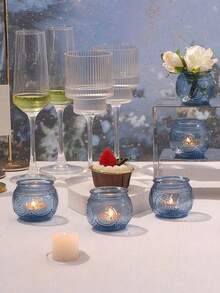 Vintage Blue Glass Candle Holders Set Of 1/6/12 Pieces Wedding Table Decor Boho Tea Party Bridal Shower Favors Rustic Centerpiece Gift For Guest - blue - View 5