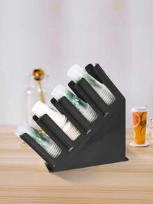1pc Plastic Cup Dispenser Holder, Multi Grid Slant Cup Storage Rack For Coffee Milk Tea Shop Counter Disposable Paper Cup Organizer - multicolor - View 4