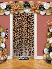 2PCS/Set Cheetah Print Foil Fringe Curtains Birthday Decorations, 3.28 X 6.56 Ft Leopard Print Fringe Backdrop Cheetah Photo Booth Props Animal Birthday Party Decorations Favor Supplies - Leopard Print - View 2