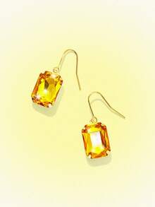 Popjeli 18k Gold-Plated Exaggerated Diamond-Set Square Yellow Light Luxury High-End Earrings - Yellow - View 3