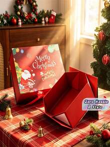 Christmas Magnetic One-Piece Foldable Gift Box, Festive Xmas Present Packaging Box, Color Printed Holiday Gift Wrapping Box - multicolor - View 1