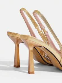 CUCCOO TILAWA Women's Elegant Pointed Toe High Heel Sandals With Rhinestones, Gold Colored, Suitable For Wedding For Vibe And Spring Shoes Spring Break Easter Prom Heels For Christmas Fall Shoes - Gold - View 4