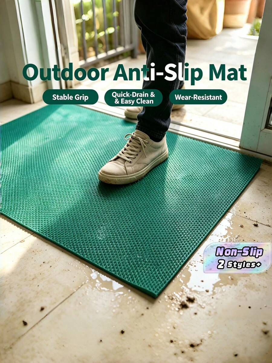 1PC Hollow Out Non-Slip Bath Mat, Thick Quick Drying Shower Floor Rug For Bathroom, Ventilated Kitchen Mat For Entryway Sink Area, Drainage Hole Design For Wet Rooms, Practical Home Floor Accessory - Green hollow non-slip pad - View 1