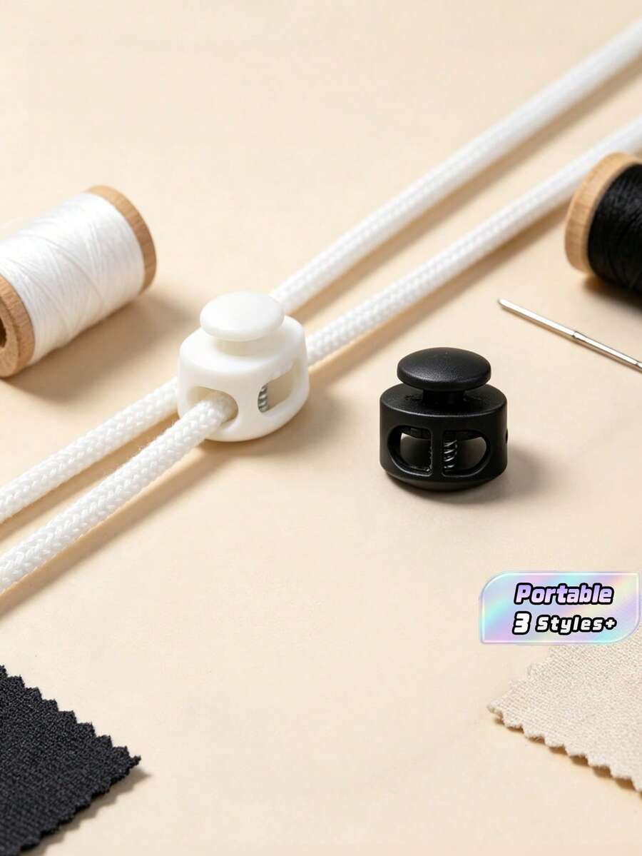 100 Piece Set Of Colorful Double Hole Spring Buckle Elastic Anti Slip Buckle Nylon Luggage Shoes Shoelace Adjustment Buckle Jacket Elastic Rope Buckle, Clothes Button, Multiple Colors, Multiple Materials - multicolor - View 1