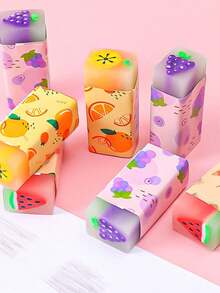 Random Color 24pcs Cute Cartoon Fruit Scented Erasers, Student Rewards, Learning Supplies, Office Stationery Gifts Back To School - multicolor - View 7