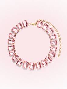 Popjeli 18k Gold-Plated Exaggerated Full Diamond Light Luxury Retro Pink Crystal Necklace Fashionable Personalized Simple Necklace - Pink - View 3