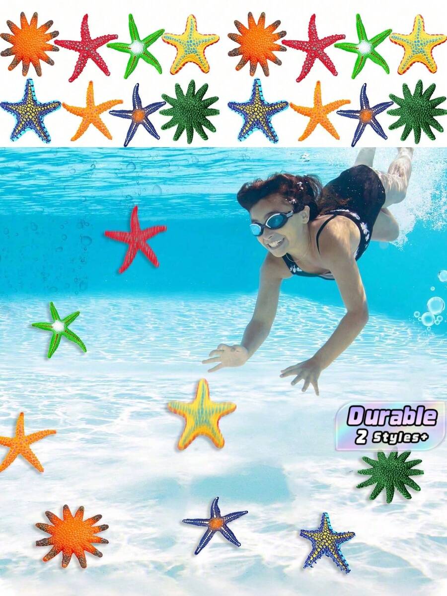 8 Pack-Large Dive Pool Supplies, Beach Color Starfish Summer Swimming Underwater Pool Soft Rubber Diving Blanket, Birthday Pool Party Gift Fish Tank Filler, Pool Party Decoration, Summer Pool Water Games - one size fits all - View 1