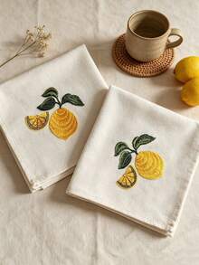 Cirelle 1/2/4 Pcs Embroidered Cloth Napkins, Beige Dinner Napkins With Yellow Lemon Pattern, Reusable Washable Table Napkins For Dining Room, Party & Wedding Decor - Multicolor - View 17