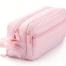 Large Capacity Pencil Bag With Zipper, Multi-Section Portable, Waterproof And Durable For Stationery Storage, School Ready - 1pc Pink - View 2
