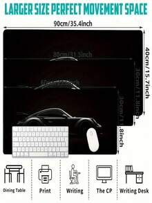 1pc Matte Black Racing Car Theme Gaming Mouse Pad - Non-Slip Rubber Base And Smooth Surface, Rectangular Computer Keyboard And Mouse Mat, Suitable For PC, Laptop, Office And Home Use - Racing Style, Designed For Gamers And Professionals. - multicolor - View 3