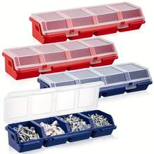 4-Grid Plastic Screw Storage Box With Lid - Durable Plastic Multi-Function Hardware Tool Parts Organizer - A - View 2