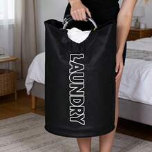 1pc Dirty Clothes Basket Storage Basket Large Capacity Soft Handle Dirty Clothes Storage Basket Foldable Storage Bucket Suitable For Bedrooms, Laundry Rooms, Home Furnishings Storage - Black - View 4