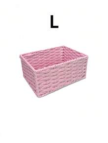 1/3PCS Retro Handmade Woven Sundries Storage Basket Natural Rattan Entryway Desktop Organizer Multi Purpose Snack Cosmetics Storage Box Household Organization Rustic Home Decor Gift Idea - Baby Pink - View 8
