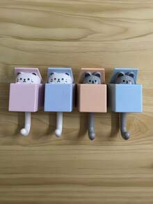 4Pcs Cute Cat Wall Hooks Set, Creative Adhesive Pet Shaped Coat Hooks For Hanging Keys Scarves Hats Towels Bags, No-Drill Strong Multi-Use Organizer For Kitchen Bathroom Closet Office, Fun Cat Mouse Design, Space-Saving Home Decor, - Multicolor - View 2