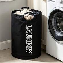 1pc Dirty Clothes Basket Storage Basket Large Capacity Soft Handle Dirty Clothes Storage Basket Foldable Storage Bucket Suitable For Bedrooms, Laundry Rooms, Home Furnishings Storage - Black - View 6