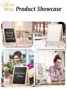 Set Of 1 Blackboard Easel, 19*30 Cm / 25*40 Cm, Double-Sided Blackboard Sign With Eraser, Wooden Tabletop Menu Board, Suitable For Tabletops, Weddings, Restaurants And Home Decor (Black And White) - 1PC - View 9
