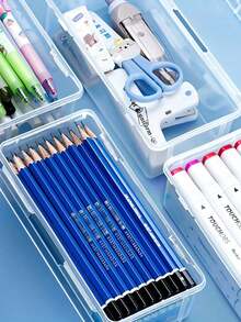 2pcs Large Capacity Transparent Storage Box, Pencil Crayon Stationery Memo Organizer, DIY Craft Tool Box, Office School Desktop Drawer Storage Supplies, Back To School Essentials - multicolor - View 5