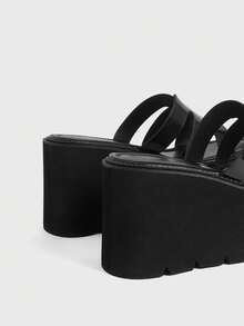 Sugerpunk Sandal Platform Hak Miring Wanita Gaya Punk Gaya Gotik Gaya Jalanan Platform Berongga Slip-On - Hitam - View 3