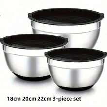 3 PiecesSalad Bowl Set With Cover, Mixing Bowl Set, Stainless Steel Salad Mixing Bowls With Silicone Base And Lids, Non-Slip For Food Storage, Meal Prep, Salad And More, Kitchen Gadgets And Accessories - View 16