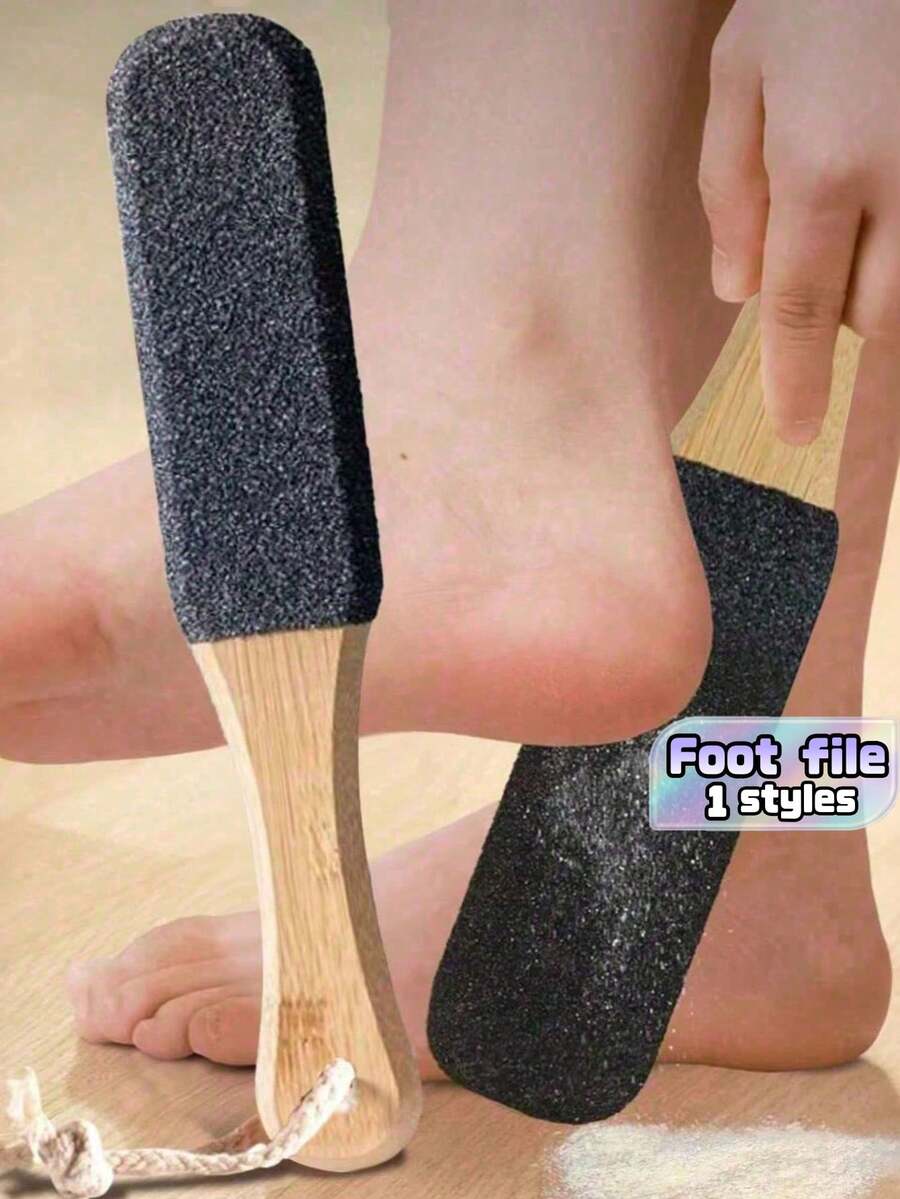 1 Pc Professional Foot Care Foot File, Beech Wood Handle Pedicure Scrubber, Double-Sided Abrasive Surface To Remove Dead Skin, Calluses & Cracked Heels, Unisex Pedicure Exfoliation Tool For Home Salon Use